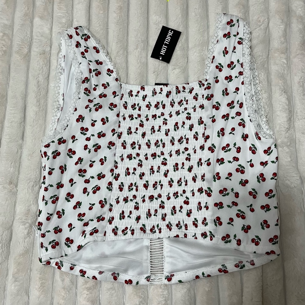 Hot Topic Cherry Patterned White Tank Top
